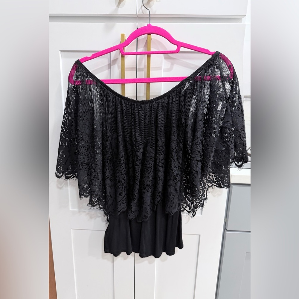 Thalia Sodi Black Lace Layered Black Top
